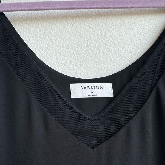 Aritzia Babaton Galen Black Mesh Trim Drapey V-Neck Cami Tank Top Blouse Medium - Picture 3 of 6